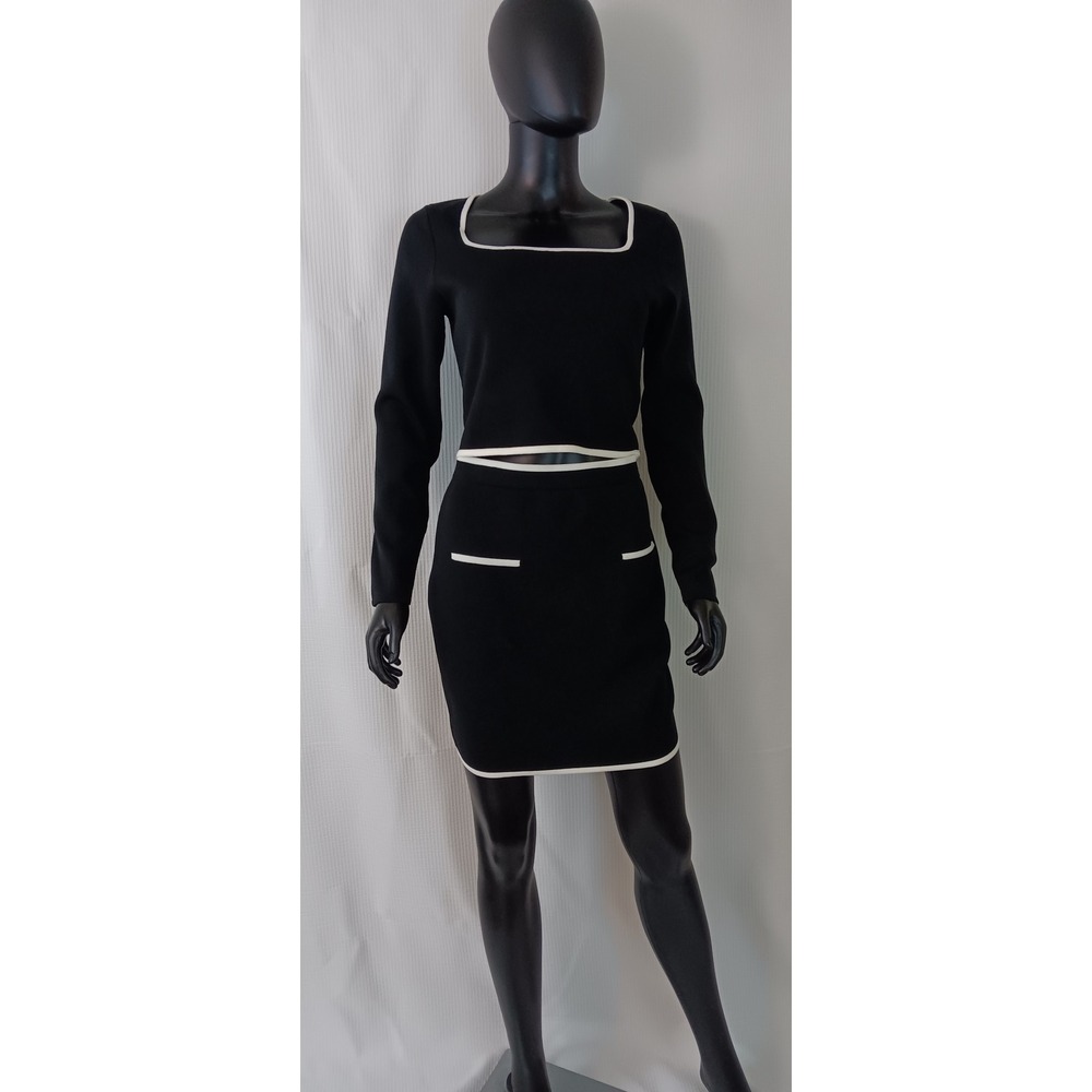 Sincerely Jules Womens Black Stretch 2 Piece Top Mini Skirt Set Medium Cut Out